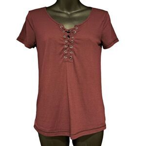 SO Burgundy Maroon Short Sleeve Peasant Blouse Women’s XXS